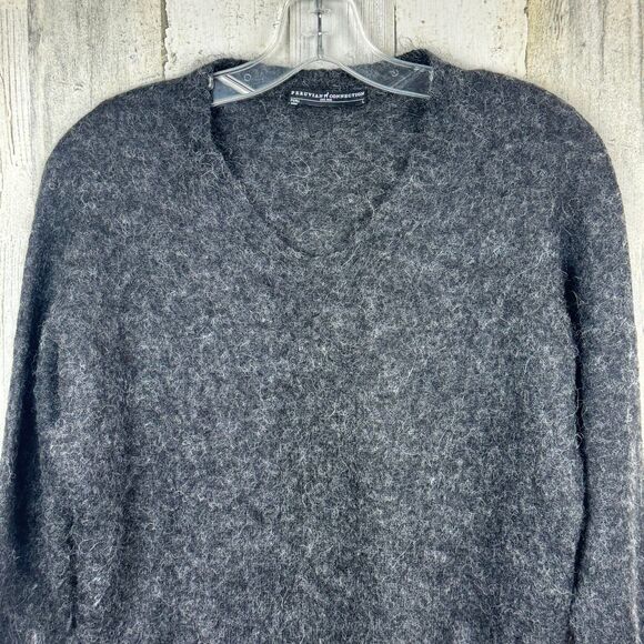 Peruvian Connection Womens L Black Sweater V Neck Slim Baby Alpaca Wool Fuzzy - Picture 3 of 8